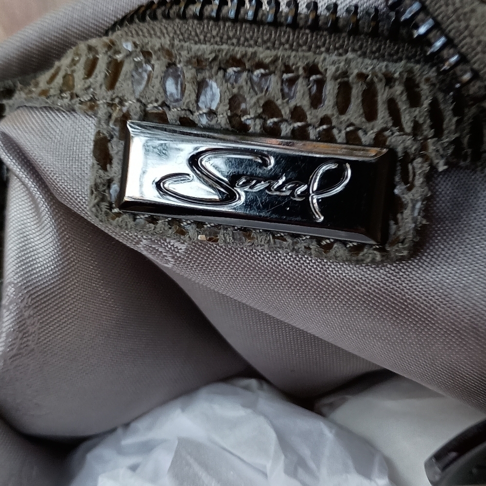 Sorial Gray Snakeskin Textured Shoulder Bag with Brown Handles - Picture 4 of 5
